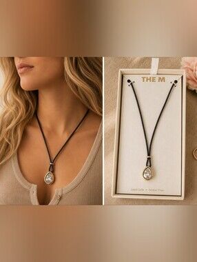 The M Gold Teardrop Pendant Necklace with Black Cord